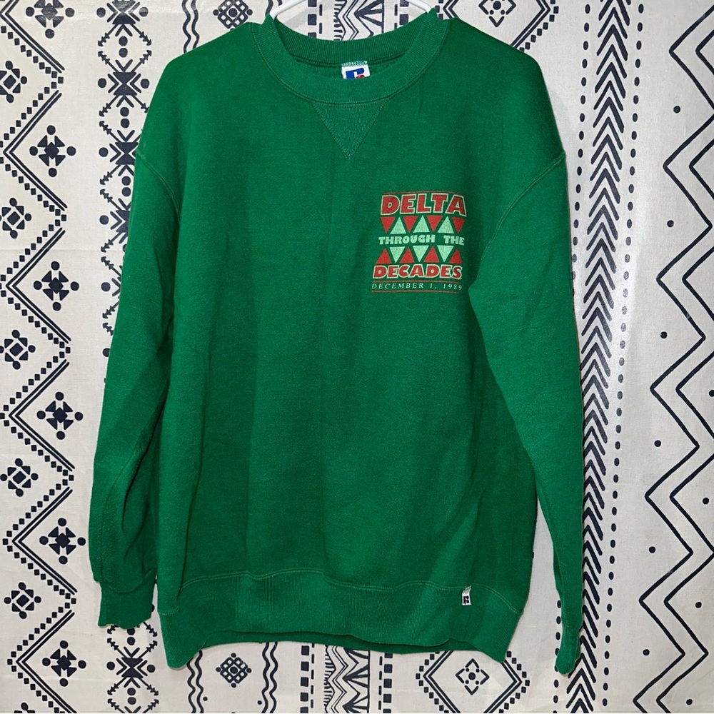 Vtg 80s Delta Decades Russell Athletic green crewneck sweatshirt size XL